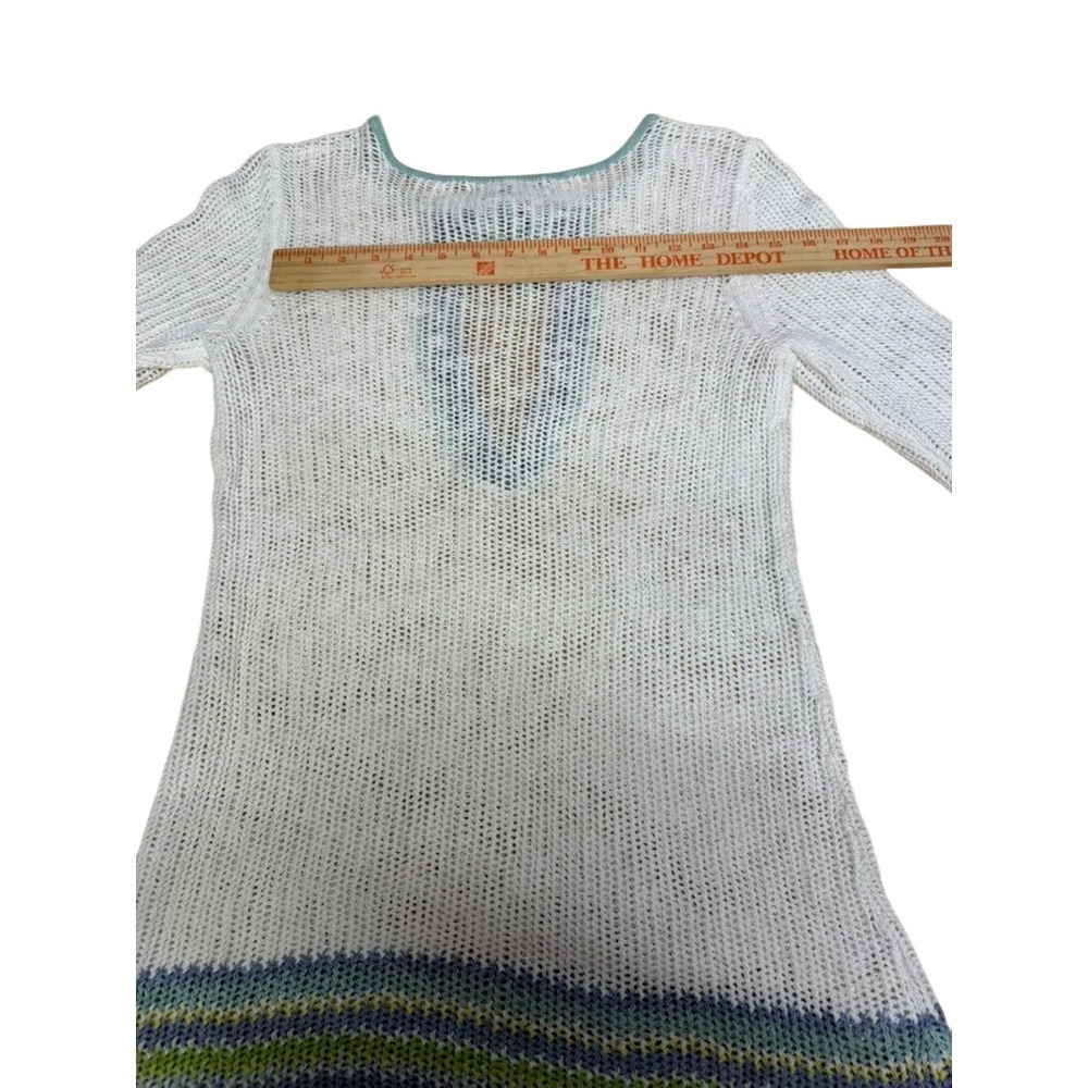 "Tommy Bahama" Womens Linen Cotton Open Knit Tunic Sweater White Blue M Beachy - Picture 7 of 9
